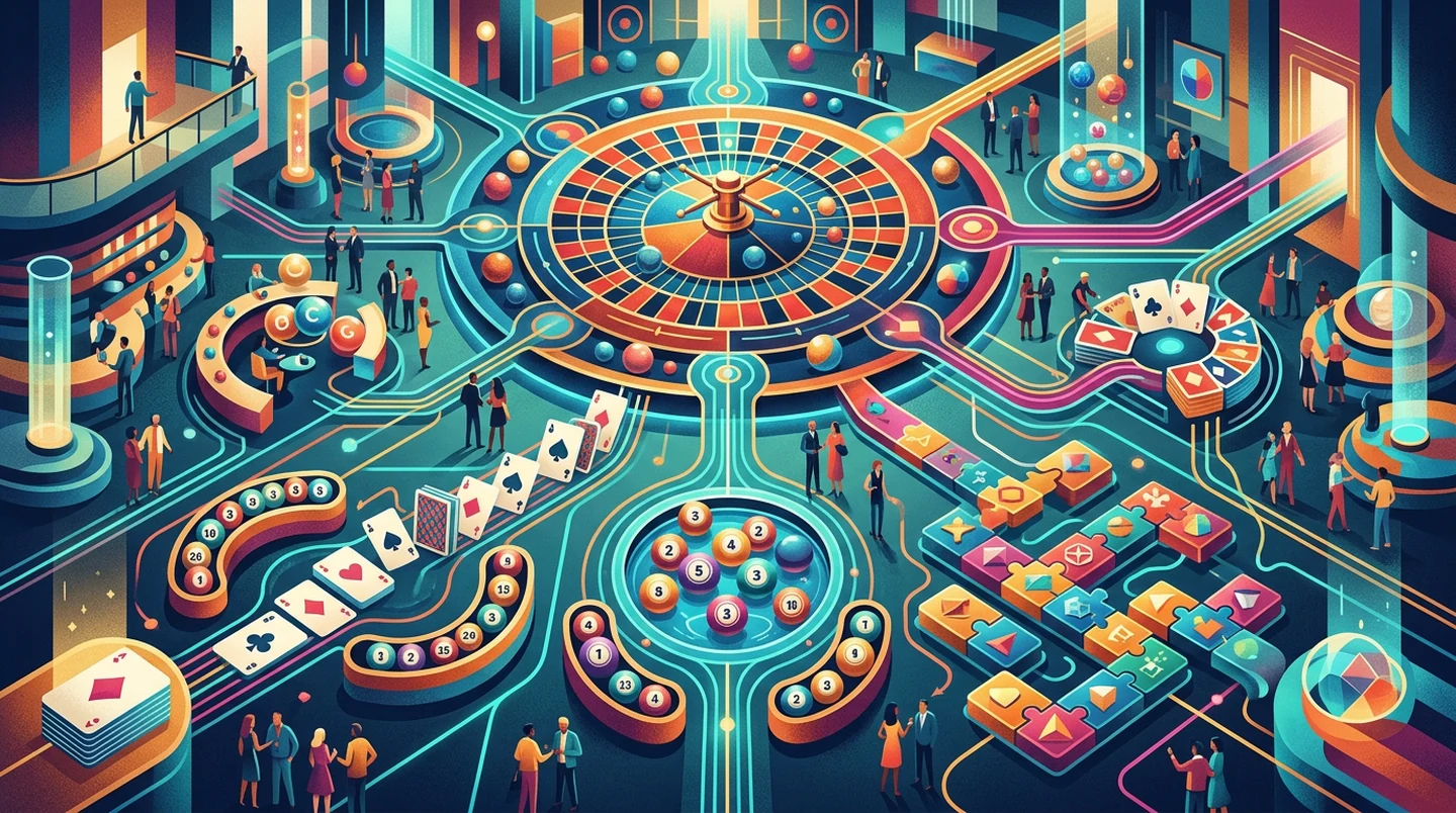 Abstrakte Spiellobby mit verbundenen Spielmarkern