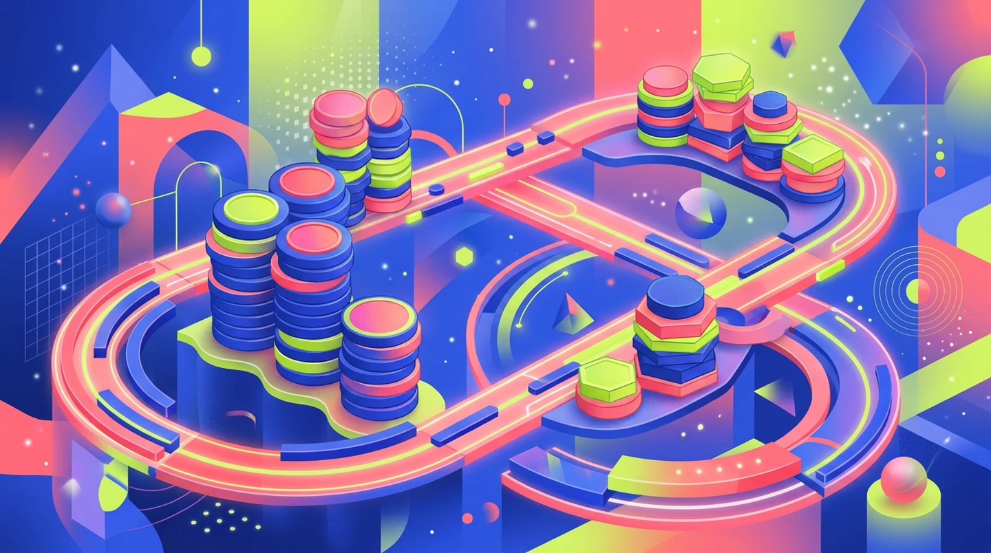Abstrakte virtuelle Tokens entlang einer Spielschleife